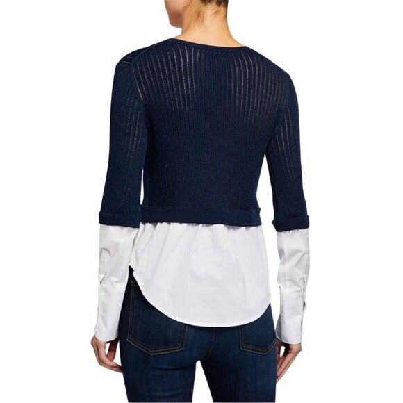 Veronica Beard Kaley Mixed Media Sweater
Metallic Blue Knit White Poplin Small - Picture 6 of 13